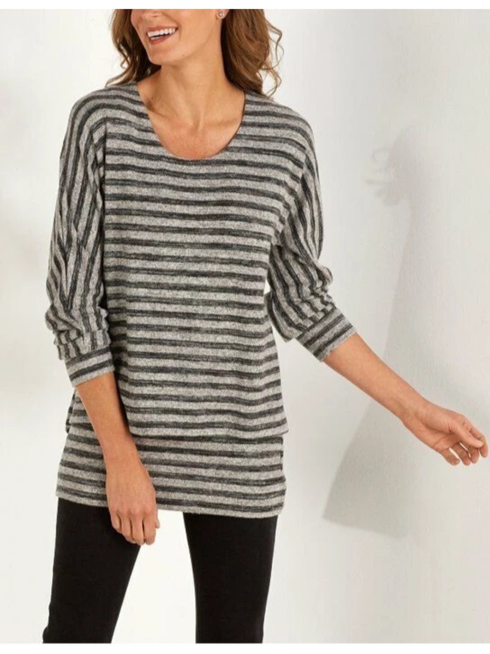 Soft Surroundings Women’s Sz M Soft Fuzzy Striped Layered Sweater Tunic Top